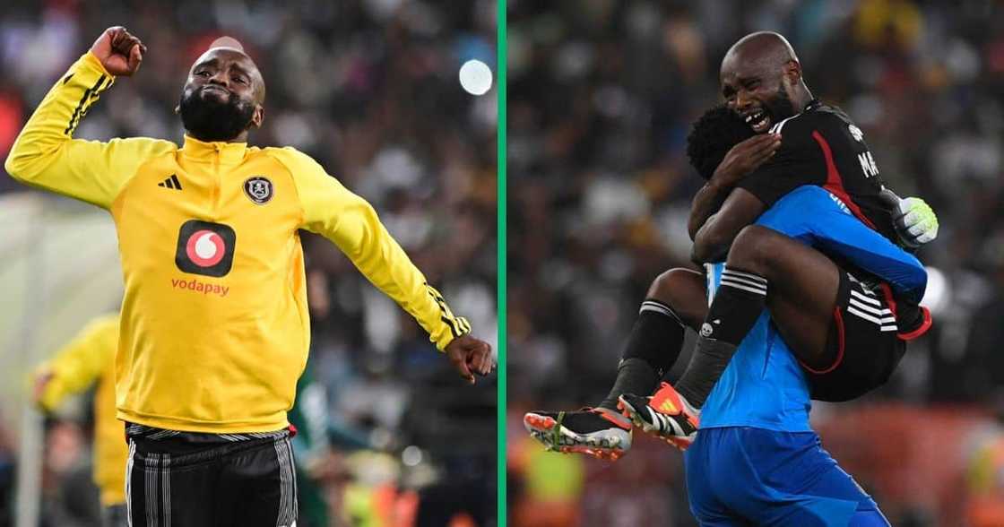 Orlando Pirates midfielder Makhehlene Makhaula celebrates his first goal in eight years. Orlando Pirates midfielder Makhehlene Makhaula celebrates his first goal in eight years.