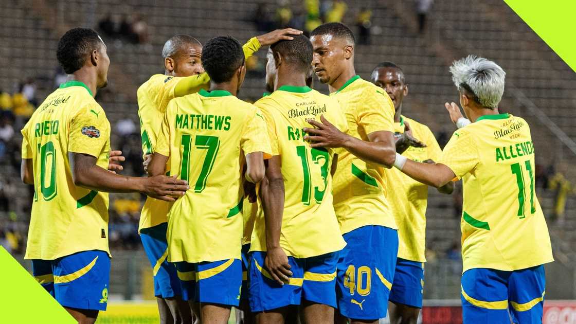 PSL champions Mamelodi Sundowns celebrate being top of the log after beating Royal AM PSL champions Mamelodi Sundowns celebrate being top of the log after beating Royal AM