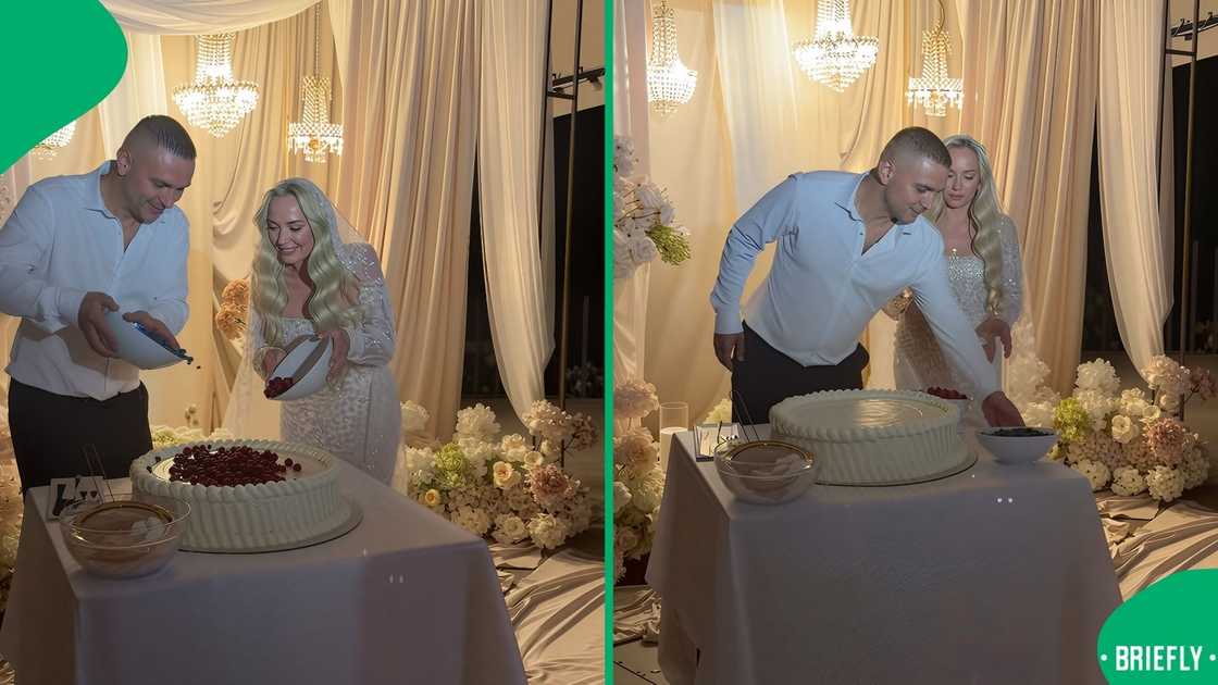 The man reacted by pushing the whole cake on the floor, shocking everyone who was watching