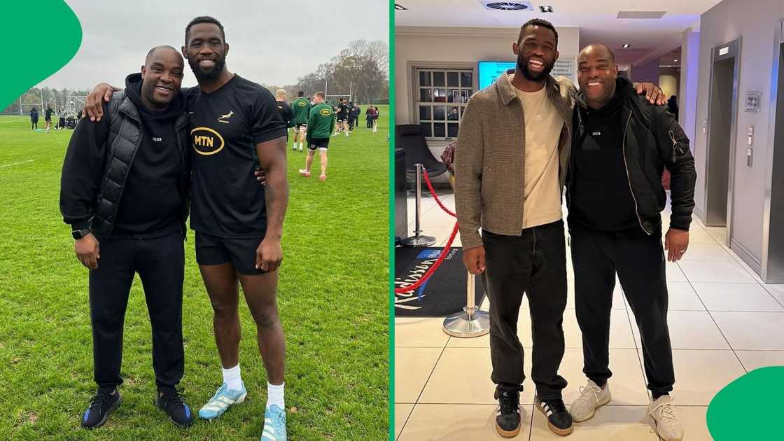 Benni McCarthy and Siya Kolisi were captured with the Springboks in Scotland Benni McCarthy and Siya Kolisi were captured with the Springboks in Scotland