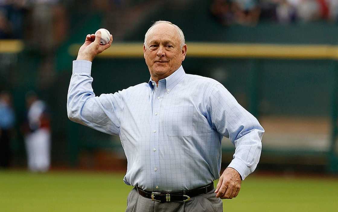 Nolan Ryan's first pitch before the start a baseball game Nolan Ryan's first pitch before the start a baseball game