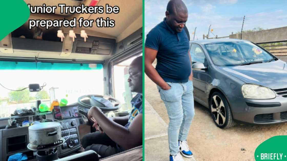 Mojalefa on the right posed next to his car