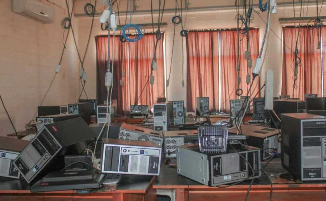 A wrecked classroom at a school in eastern Papua New Guinea after the earthquake hit