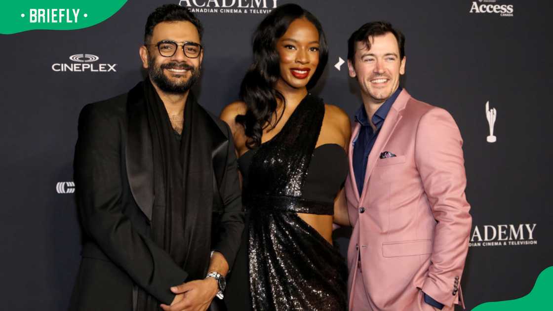 Hamza Haq, Ayisha Issa and Jim Watson (L-R) during the 2024 Canadian Screen Awards at the CBC Broadcast Centre Hamza Haq, Ayisha Issa and Jim Watson (L-R) during the 2024 Canadian Screen Awards at the CBC Broadcast Centre