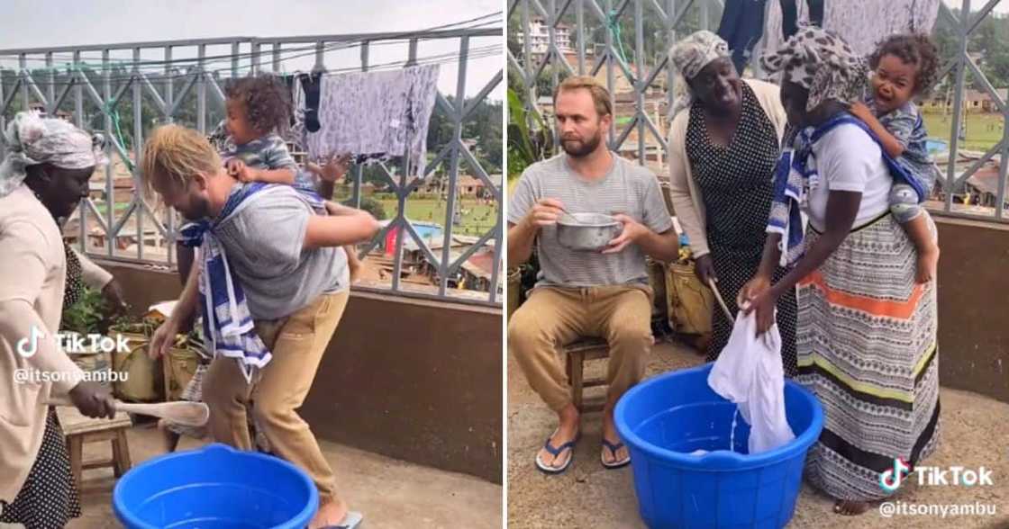 African mom finds her husband doing the housework