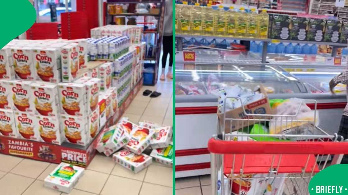 The image on the right showed the man by th fridge section