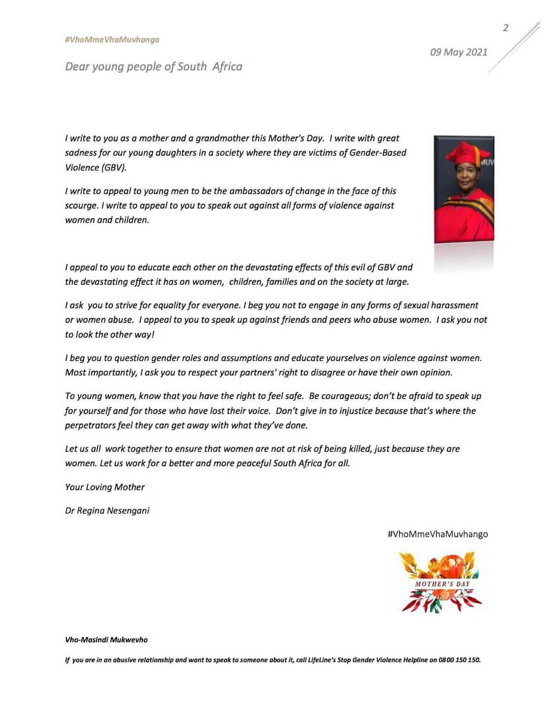 Muvhango mothers write letters to the youth in commemoration of Mother's Day