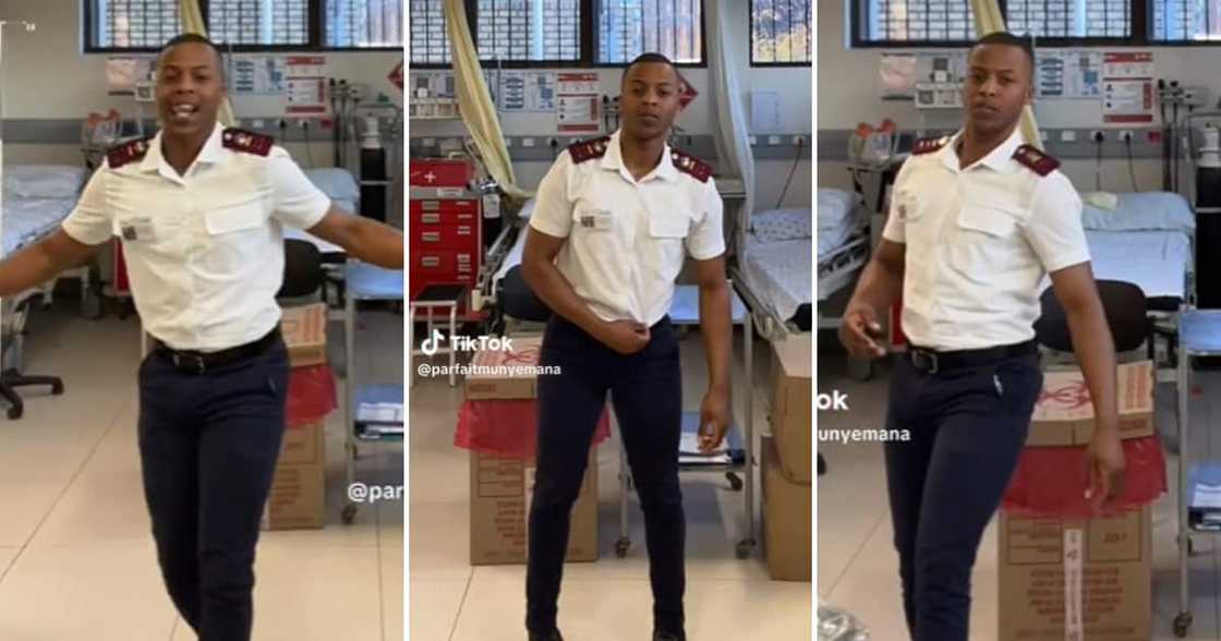 TikTok user @parfaitmunyemana decided to try out a TikTok dance challenge while in uniform TikTok user @parfaitmunyemana decided to try out a TikTok dance challenge while in uniform