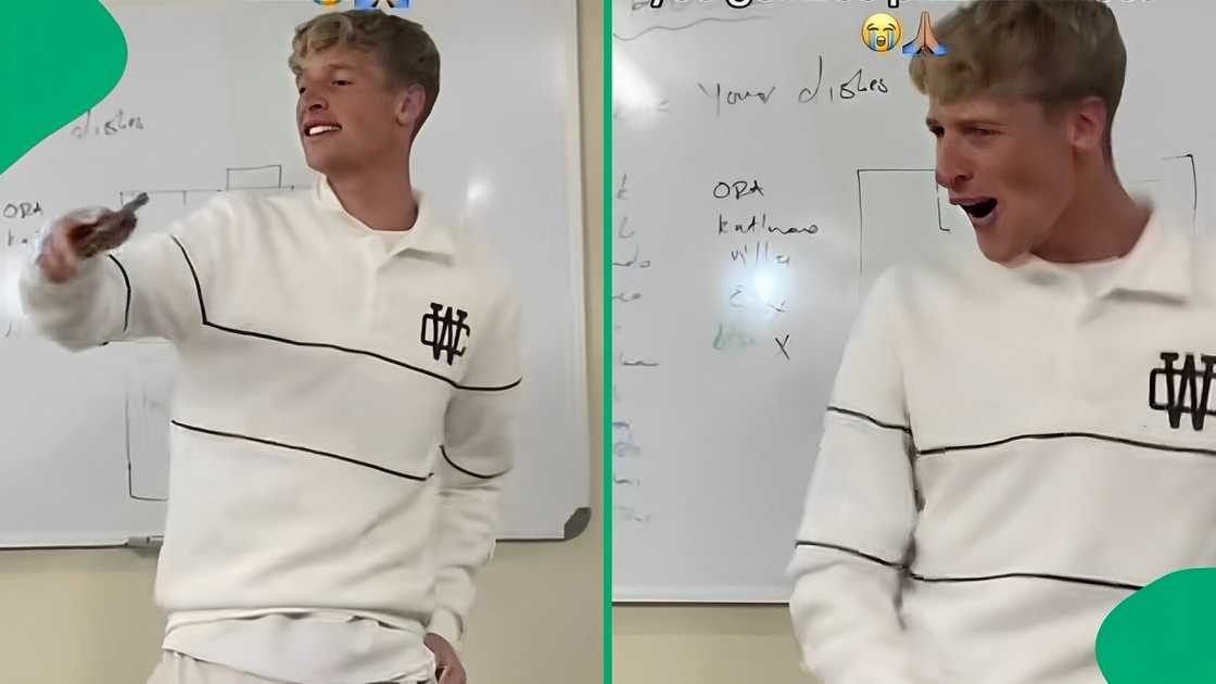 A TikTok video shows a white man singing and dancing in one of SA's local languages.