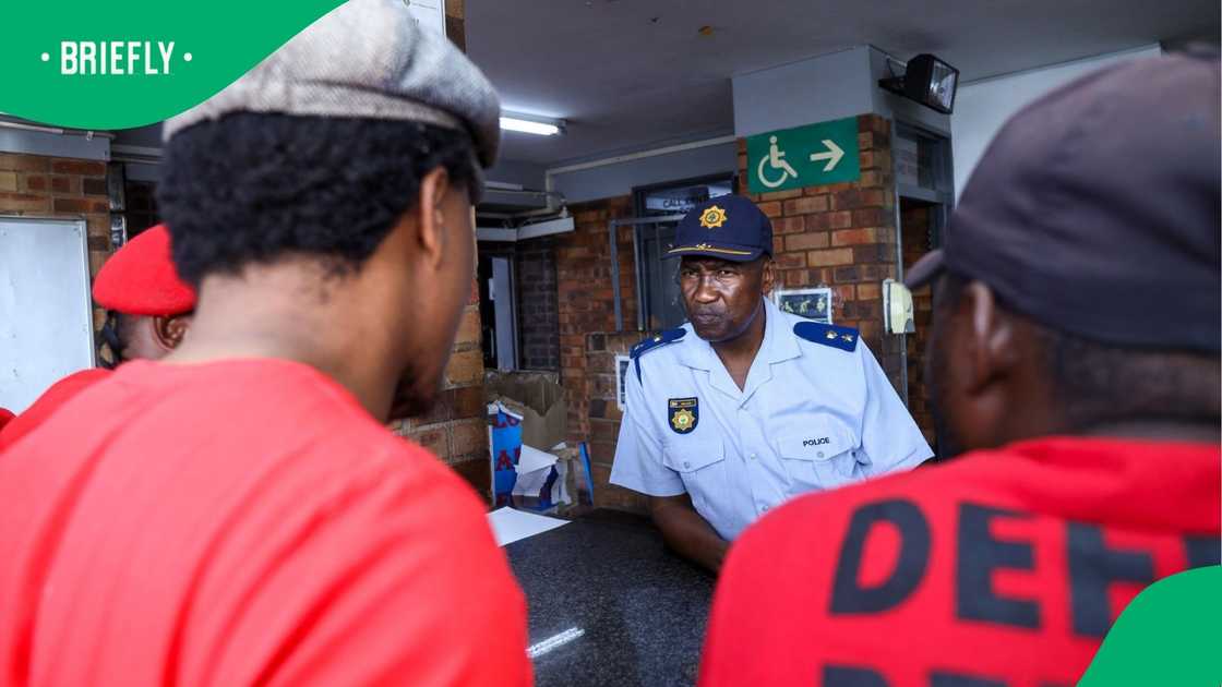 The EFF Gauteng Provincial Chairperson, Commissar Nkululeko Dunga at Alexandra Police Station.