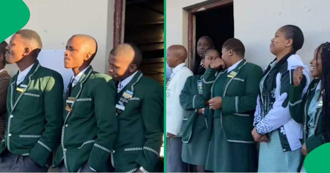 A TikTok video shows South African teachers dressed in school uniforms. A TikTok video shows South African teachers dressed in school uniforms.