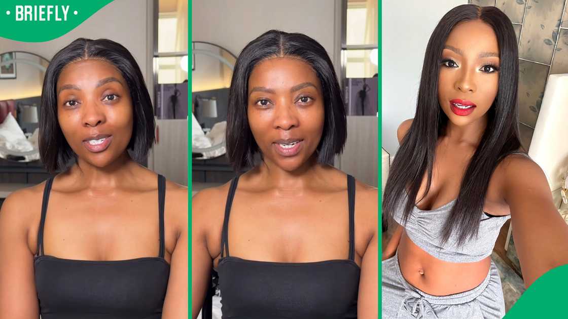 Photos of Pearl Modiadie without and with makeup