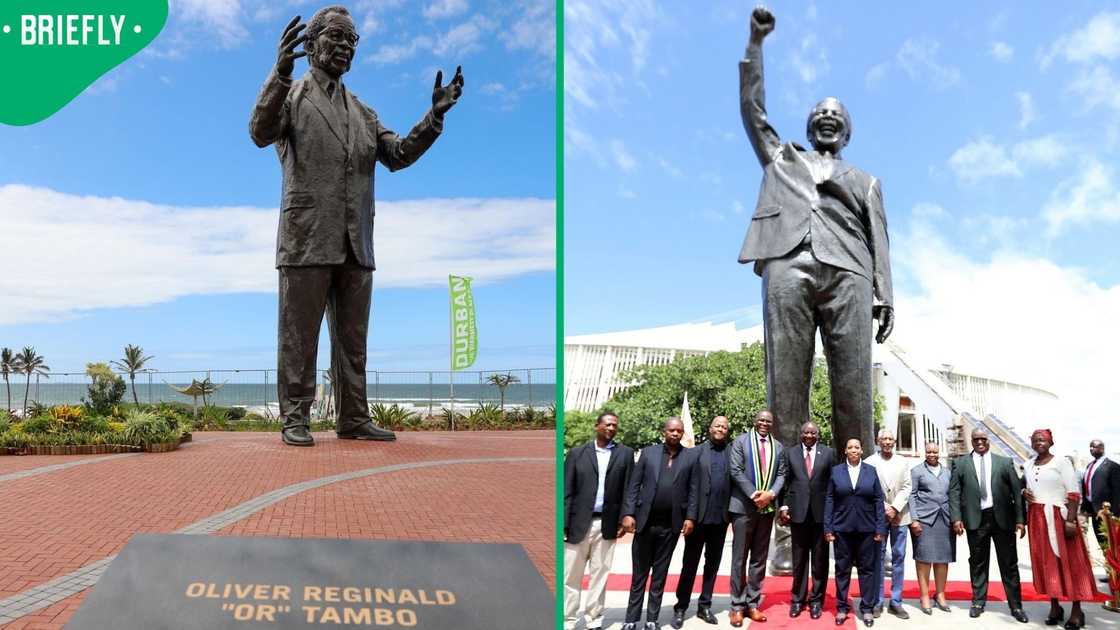 President Cyril Ramaphosa unveils the R22m statues of OR Tambo and Nelson Mandela President Cyril Ramaphosa unveils the R22m statues of OR Tambo and Nelson Mandela