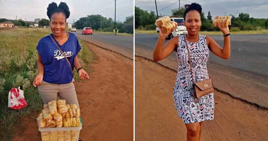 hard-working Botswana woman sells scones on road hard-working Botswana woman sells scones on road