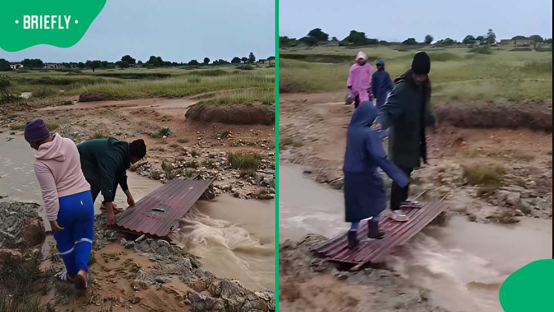 North West community members build makeshift bridge for children to cross North West community members build makeshift bridge for children to cross