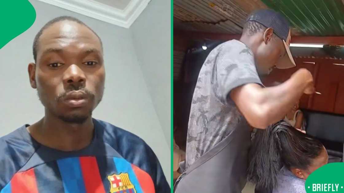 The visual on the right captured Steve doing a woman's hair