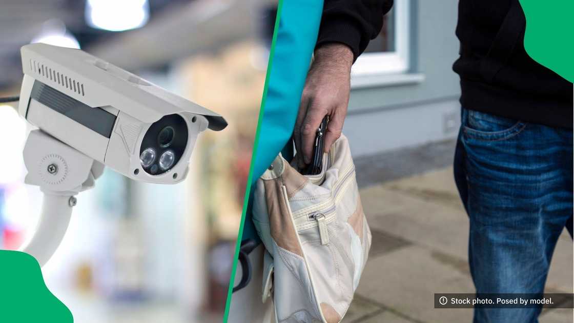 CCTV footage showed thieves stealing a purse. CCTV footage showed thieves stealing a purse.