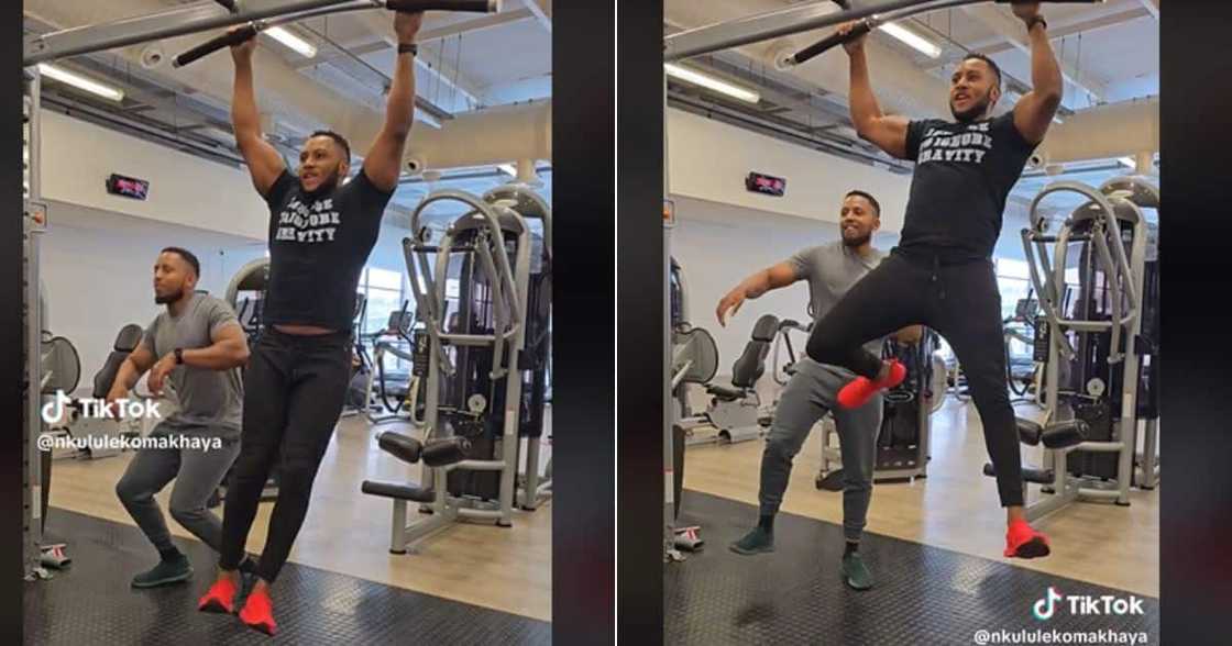 Man does amapiano dance on pull up bar