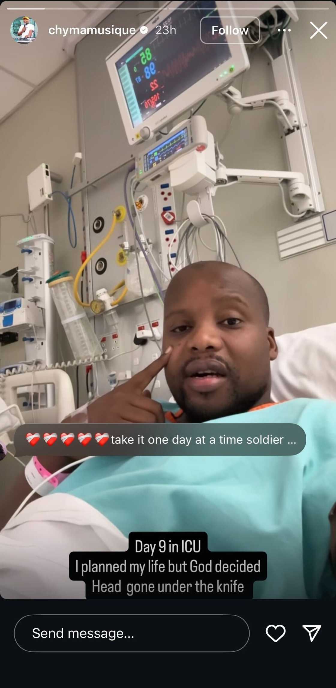Chymamusique has been in ICU for 9 days.