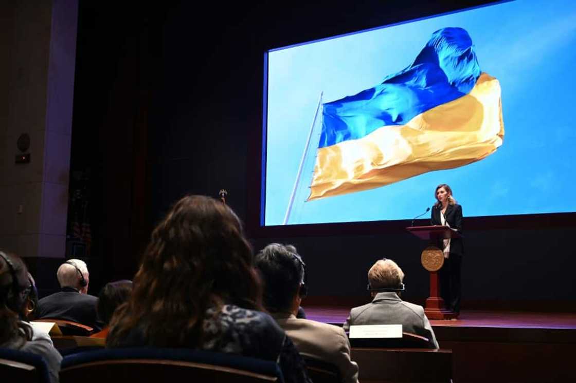Ukrainian First Lady Olena Zelenska speaks to members of the US Congress about Russia's invasion Ukrainian First Lady Olena Zelenska speaks to members of the US Congress about Russia's invasion