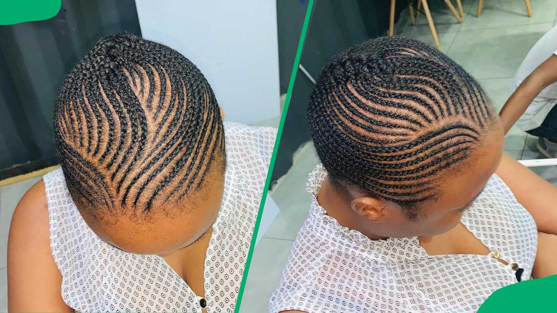A lady with medium size cornrows A lady with medium size cornrows
