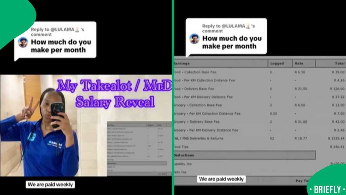 The screenshot on the right showed her pay slip as a delivery driver The screenshot on the right showed her pay slip as a delivery driver