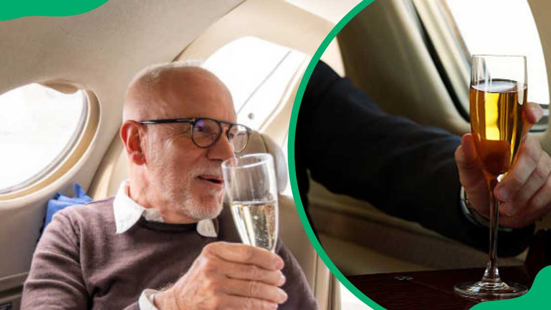 Travellers enjoying alcohol on a plane