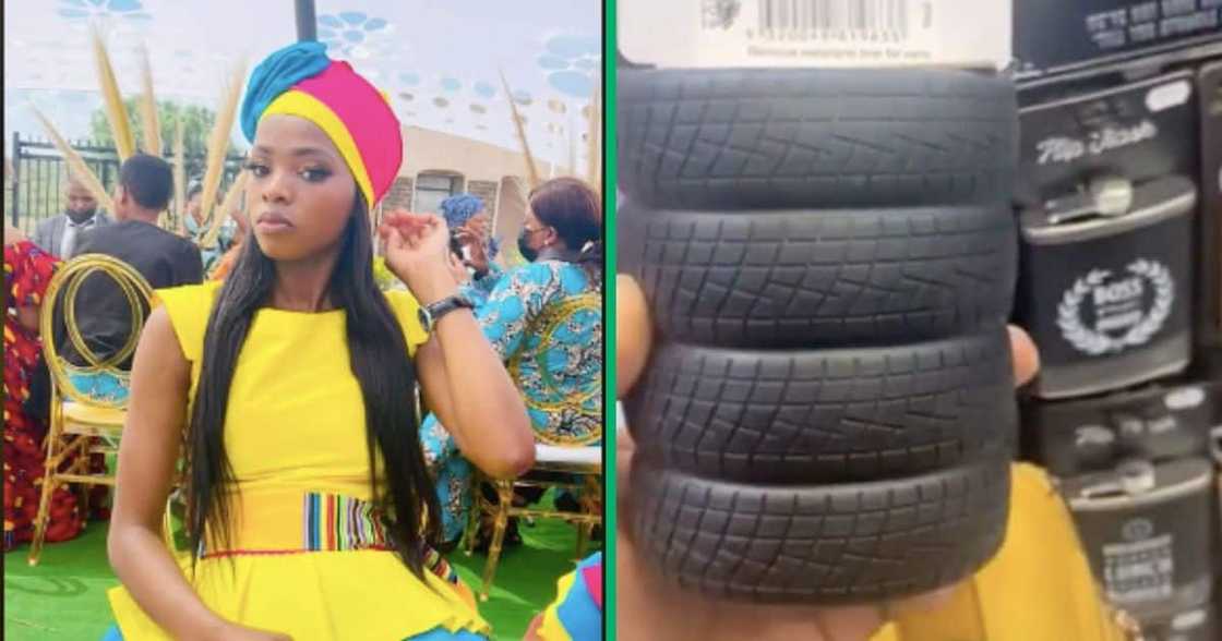 A woman bought fake tyres for her boyfriend as a gift A woman bought fake tyres for her boyfriend as a gift