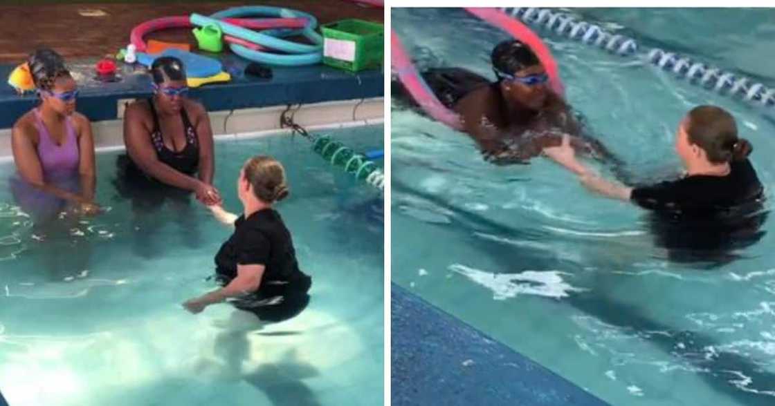 A lady conquers her fear for swimming A lady conquers her fear for swimming