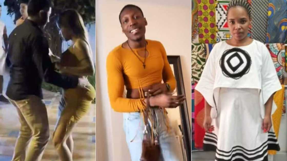 man in partner's clothes, woman with misplaed shapewear, Minnie Dlamini dress man in partner's clothes, woman with misplaed shapewear, Minnie Dlamini dress