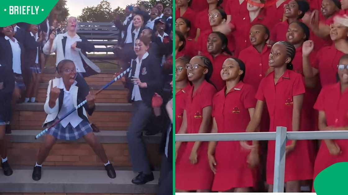 School girls doing their war cry.