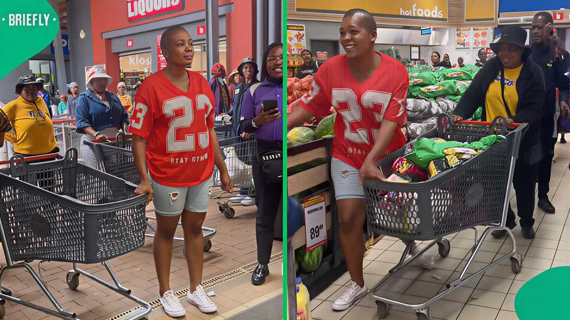 A woman participated in the trolley dash and impressed South Africans with one minute of massive grabs. A woman participated in the trolley dash and impressed South Africans with one minute of massive grabs.