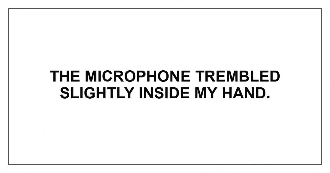 The microphone trembled slightly inside my hand. The microphone trembled slightly inside my hand.