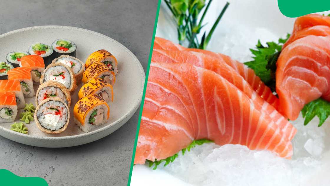 Sushi set with maki rolls and Sashimi Sushi set with maki rolls and Sashimi
