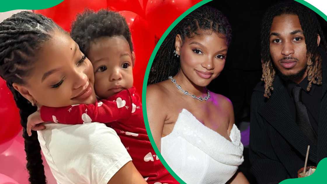 Halle Bailey and Halo (L). The singer and DDG at the 2024 Grammy Awards (R) Halle Bailey and Halo (L). The singer and DDG at the 2024 Grammy Awards (R)