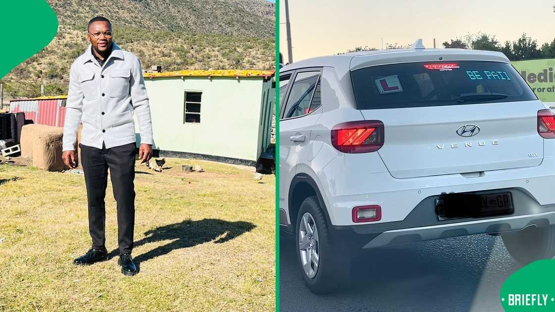 The car had an LED display and a learner driver plate, showing that the driver was careful The car had an LED display and a learner driver plate, showing that the driver was careful