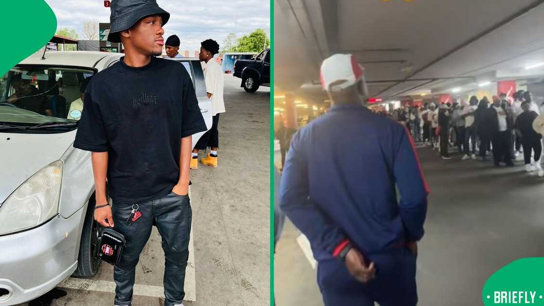 The picture on the right showed a long queue