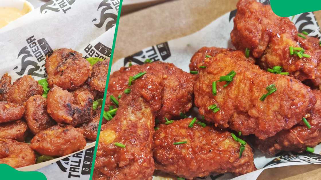 Buffalo shrimp (L). Buffalo wings (R)