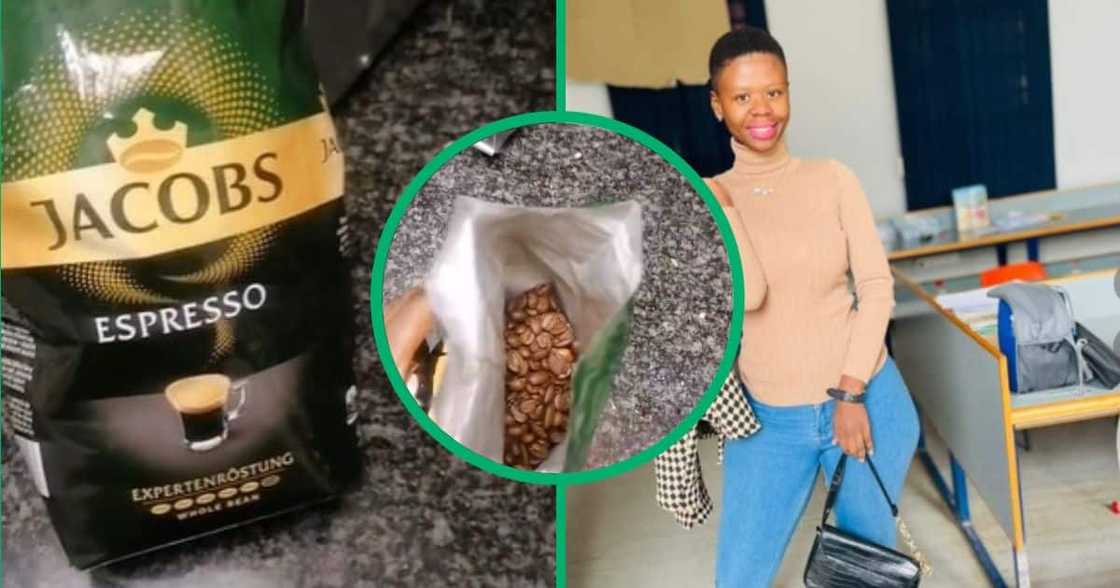 Woman tries Jacobs Coffee beans Woman tries Jacobs Coffee beans