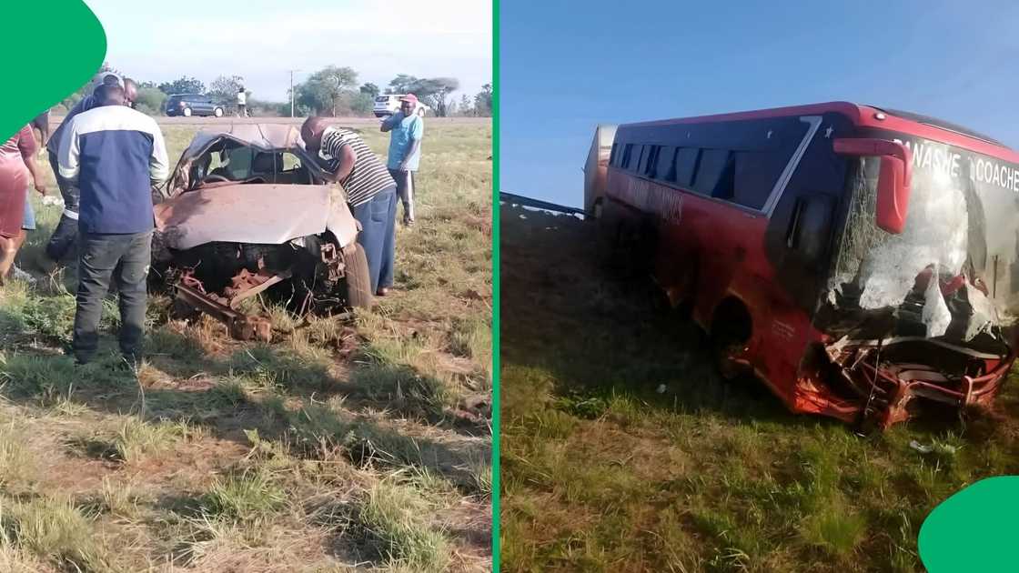 The collision between the car and bus claimed two lives. The collision between the car and bus claimed two lives.