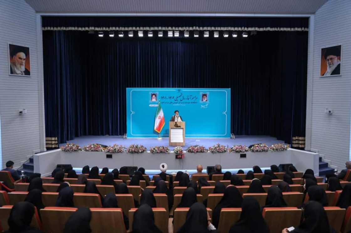 Footage shared on social media, including by news site Iran Wire, said that students at the women's university Al-Zahra in Tehran had shouted slogans against the regime on campus during a visit by President Ebrahim Raisi on Saturday Footage shared on social media, including by news site Iran Wire, said that students at the women's university Al-Zahra in Tehran had shouted slogans against the regime on campus during a visit by President Ebrahim Raisi on Saturday