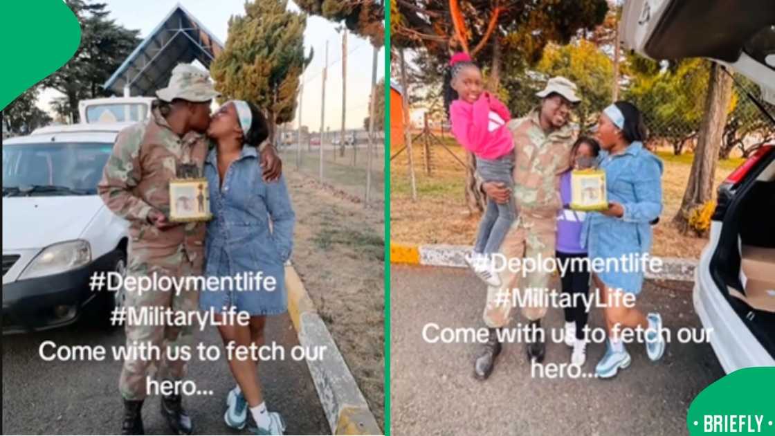 A heartwarming moment of a SANDF soldier reuniting with family after deployment A heartwarming moment of a SANDF soldier reuniting with family after deployment