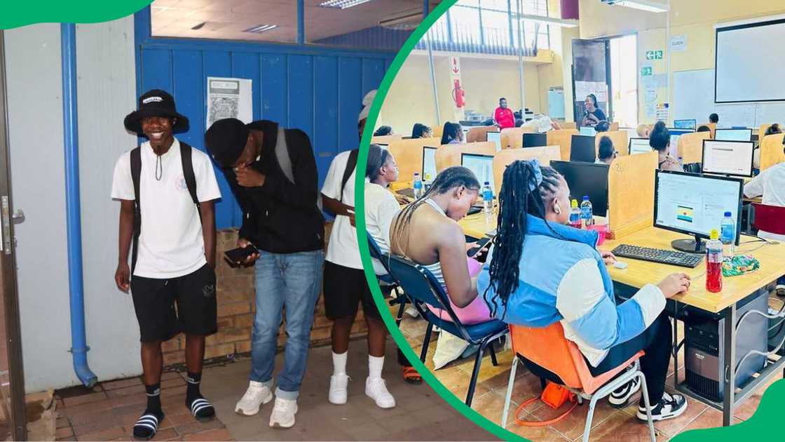 Tshwane South TVET College students in the hallway and computer lab