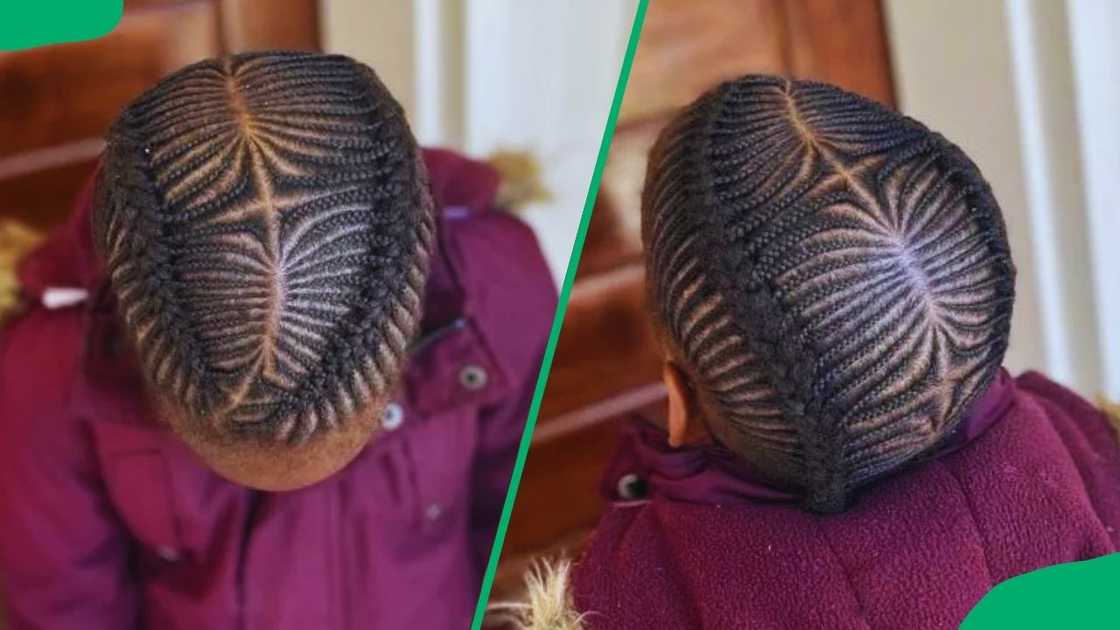 A woman with perfectly patterned circular cornrows A woman with perfectly patterned circular cornrows