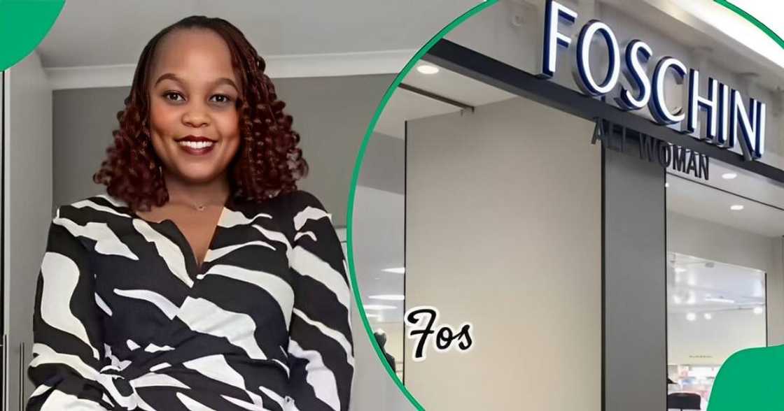 A TikTok video shows a woman unveiling stylish shoe finds at Foschini.