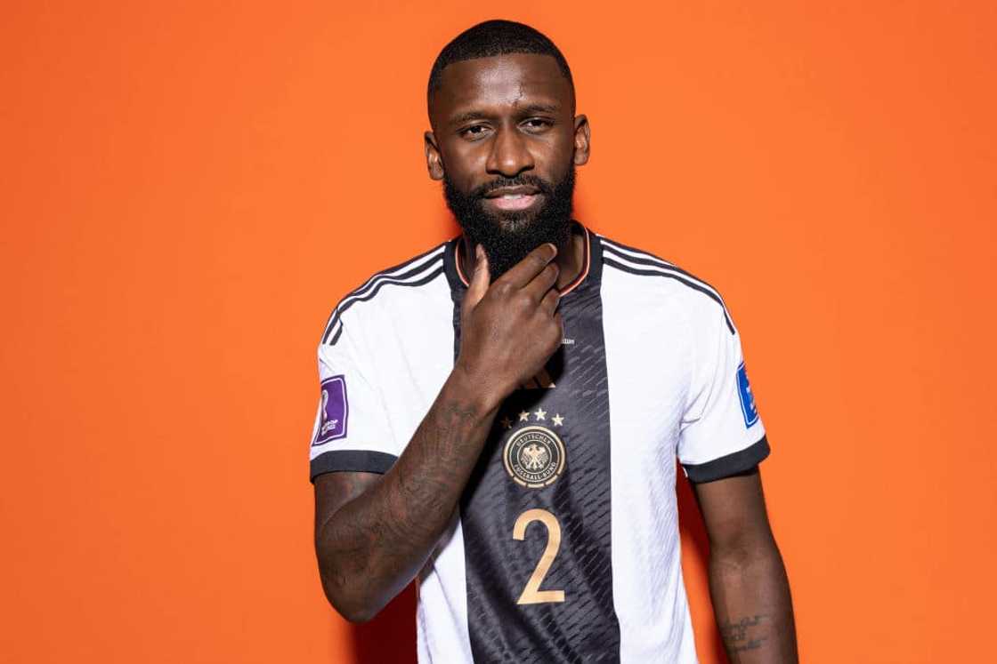 Antonio Ruediger during the official FIFA World Cup Qatar 2022 portrait session in Doha, Qatar. Antonio Ruediger during the official FIFA World Cup Qatar 2022 portrait session in Doha, Qatar.