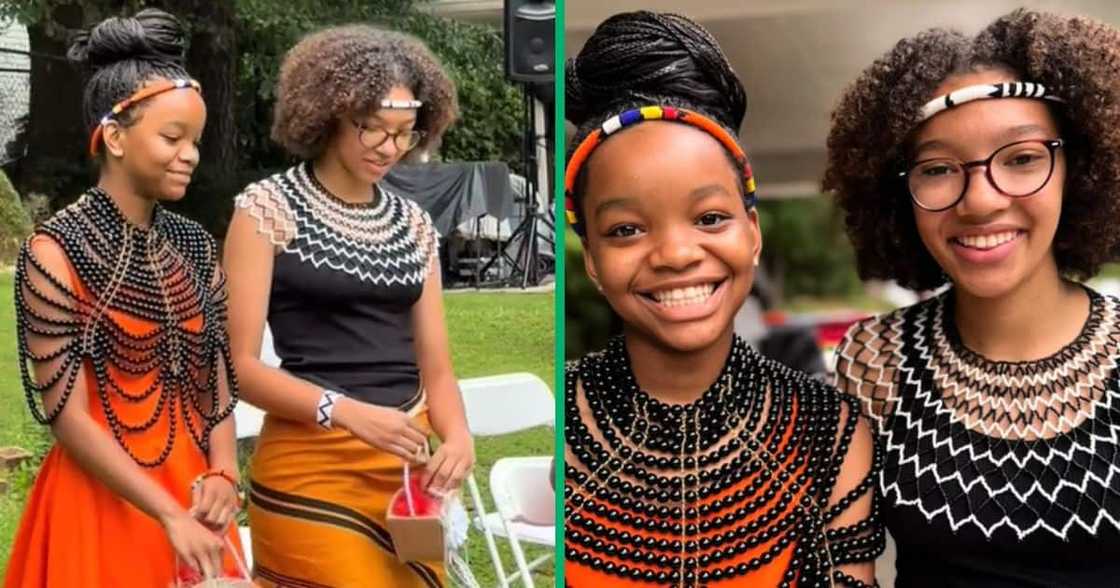 A TikTok video shows a wedding in America and teen flowe girls in Xhosa dresses A TikTok video shows a wedding in America and teen flowe girls in Xhosa dresses