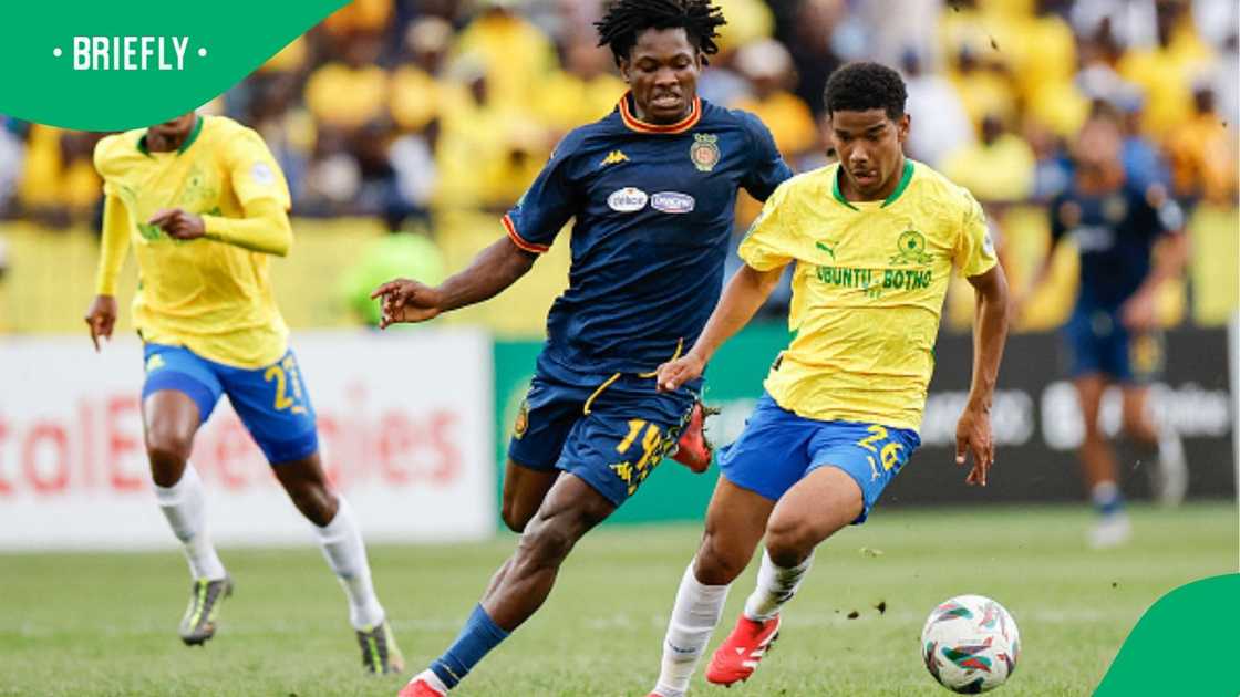 Jayden Adams with the ball during Mamelodi Sundowns' clash with Esperance in the CAF Champions League. Jayden Adams with the ball during Mamelodi Sundowns' clash with Esperance in the CAF Champions League.