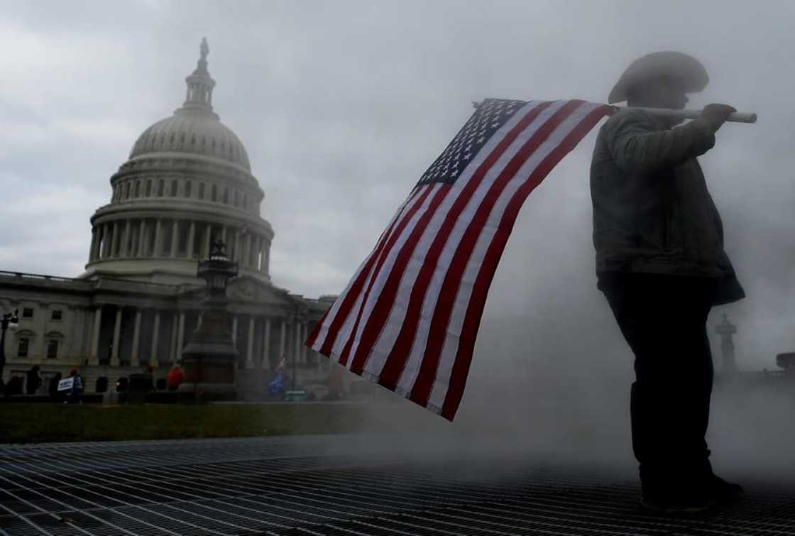 A supporter of then-US president Donald Trump outside the US Capitol on January 6, 2021