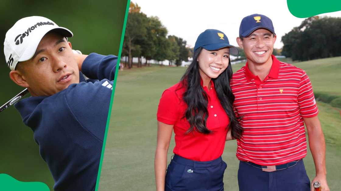 Collin Morikawa at The Renaissance Club in 2024 (L). The golfer and his wife, Katherine Zhu, at the Quail Hollow Club in 2024 (R)